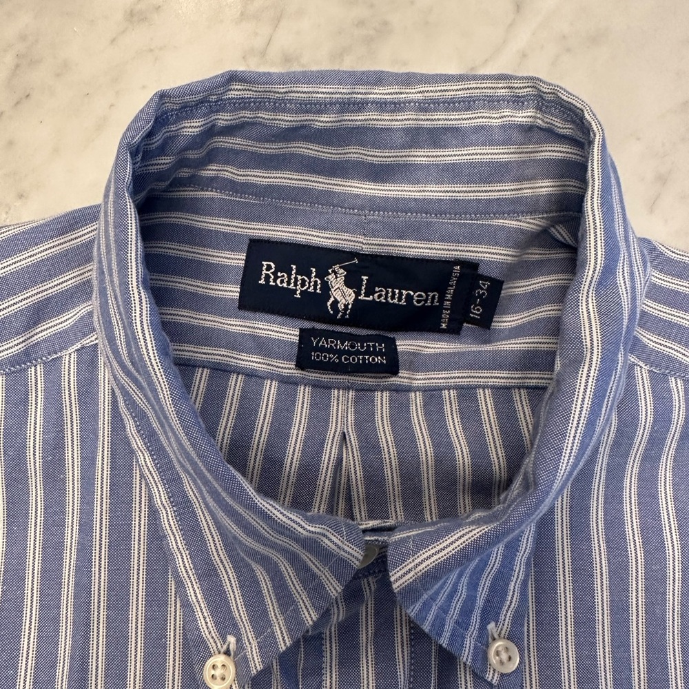 Ralph Lauren Men's Blue and White Striped Shirt